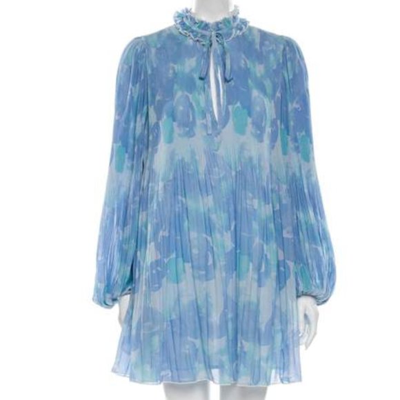 GANNI BLUE PRINTED MINI DRESS NWT SZ 38 - Picture 2 of 6